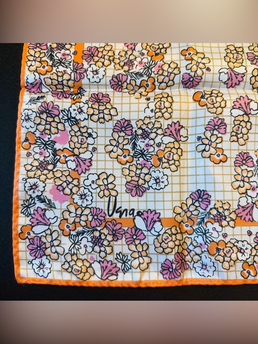 Vintage Vera Neumann Orange Pink Flowers Geometric Scarf 70’s